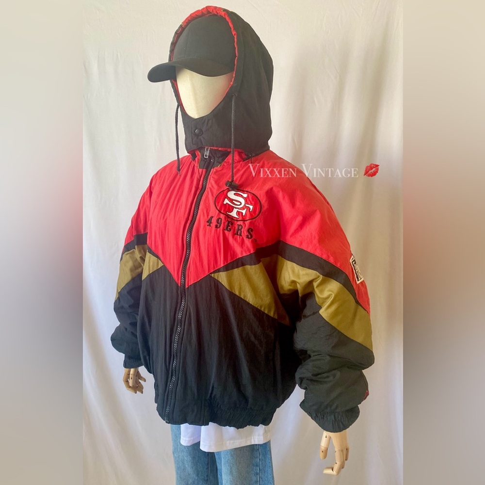 VINTAGE 1990'S SAN FRANCISCO 49ERS FULL-ZIP PUFFER JACKET W/ HOOD